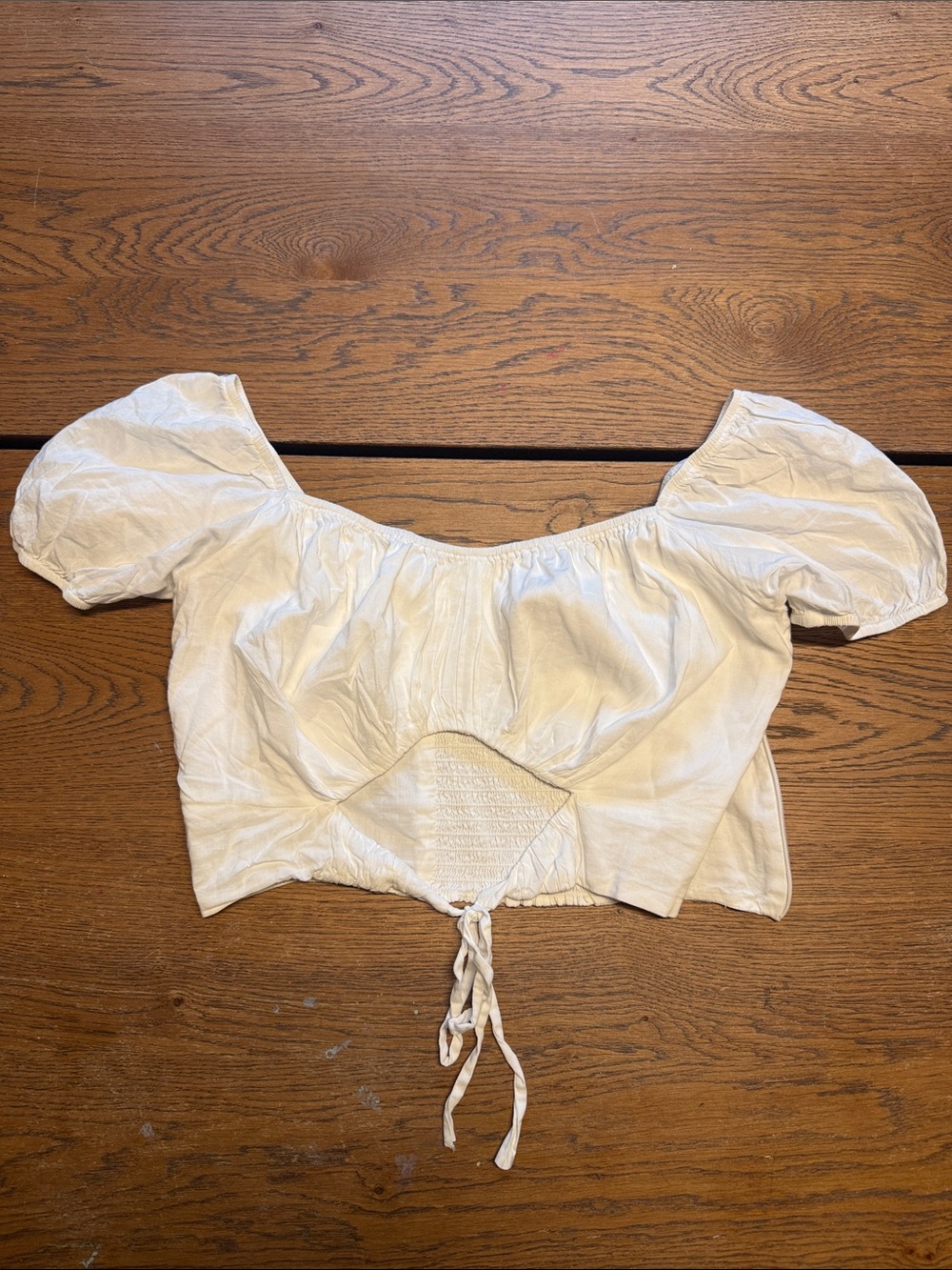 Reformation White Puff Sleeve Crop Top with Tie Detail, Size 8